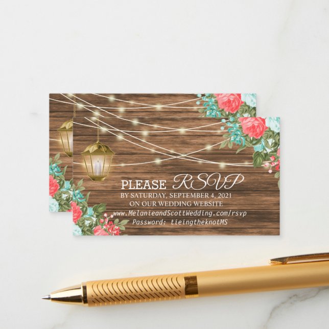 Coral & Teal - Rsvp and Registry - Wedding Website Enclosure Card (Front/Back In Situ)