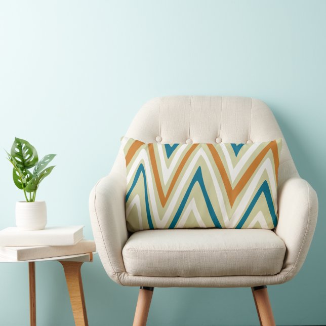 Coral Teal Sage Green Off White Ivory ZigZag Lumbar Pillow (Chair)