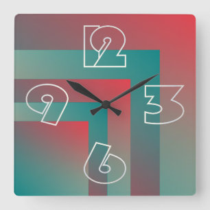 coral teal shades square wall clock