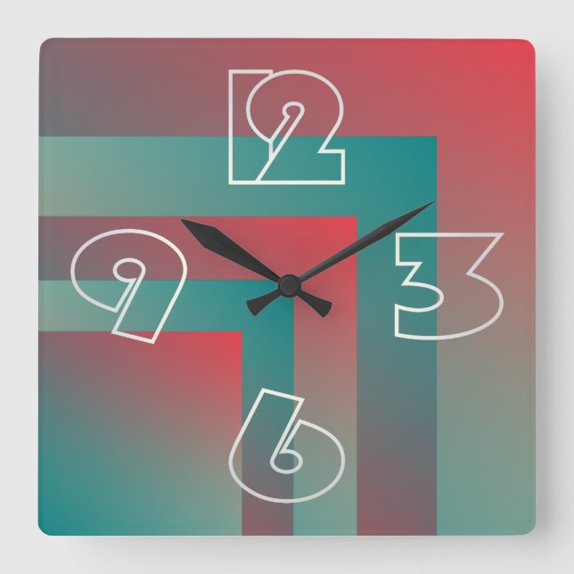 coral teal shades square wall clock (Front)