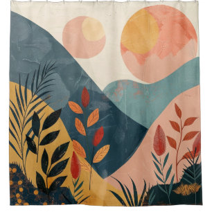 Coral Teal Twin Suns Boho Mountain Landscape