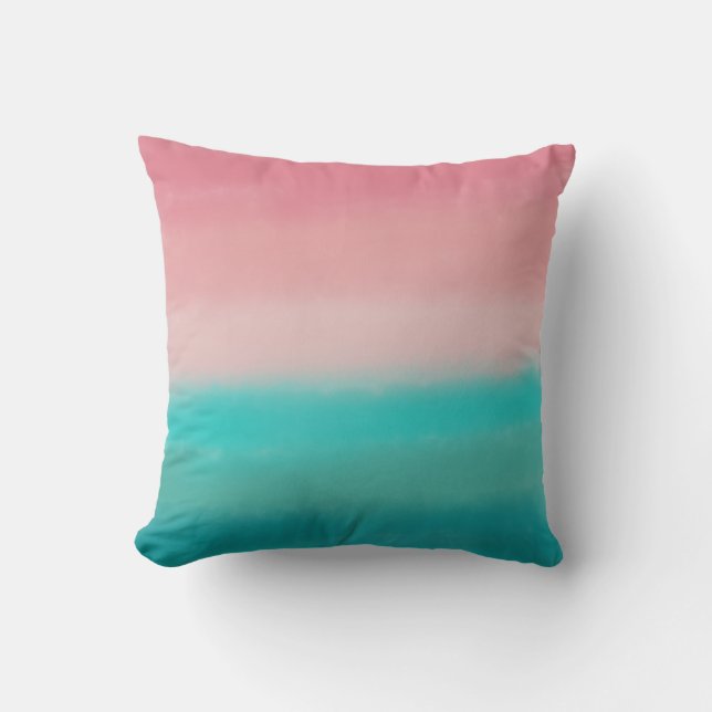 Coral Teal Watercolor Throw Pillow (Front)