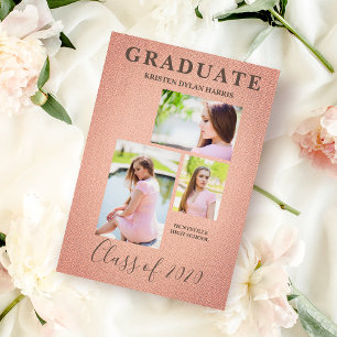 Coral Three Photos Collage Graduation Textile