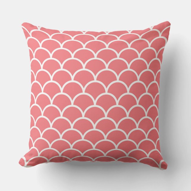 Coral Throw Pillow with white scallops (Front)