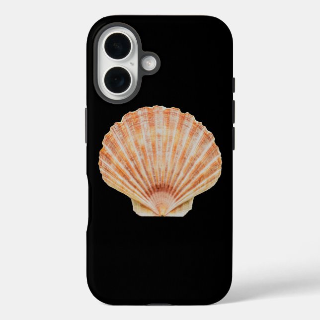 Coral Toned Scallop Shell Black iPhone 16 Case (Back)