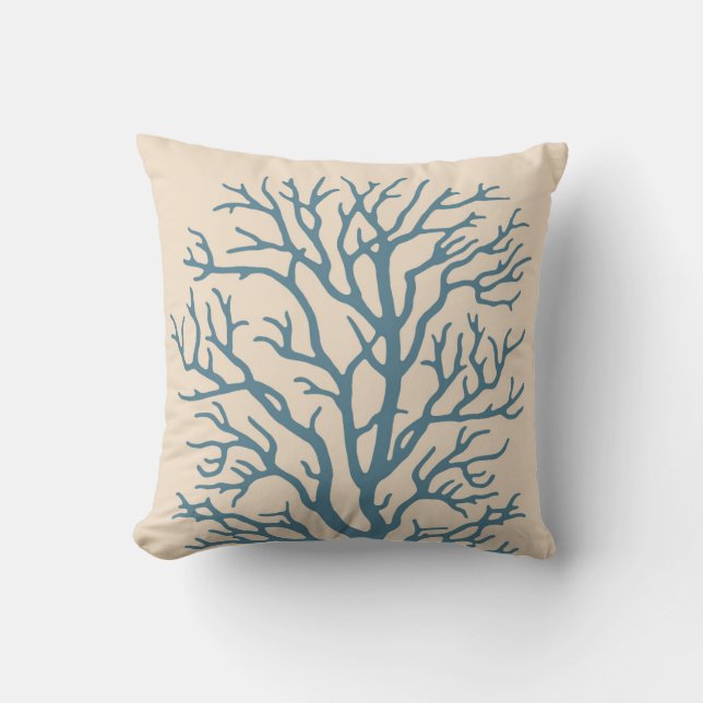 Coral Tree in Beach Teal Throw Pillow (Front)