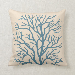 Coral Tree in Beach Teal Throw Pillow