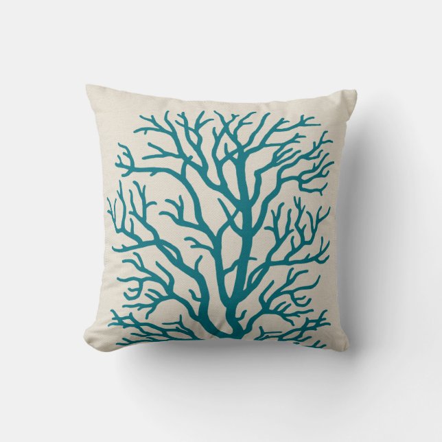 Coral Tree in Teal Blue Throw Pillow (Front)