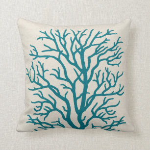 Coral Tree in Teal Blue Throw Pillow