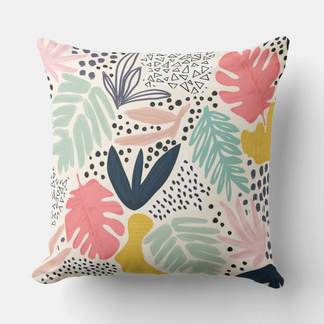 Coral Tropical Collage Abstract pattern Throw Pillow (Front)