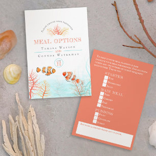Coral tropical fish ocean wedding meal options enclosure card