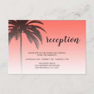 Coral Tropical Palm Tree Beach Wedding Reception Enclosure Card