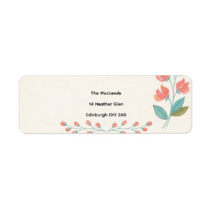 Coral Tulip Botanical Return Address Labels