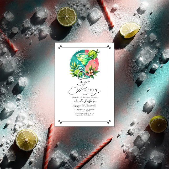 Coral, Turquoise and Lime Margs & Matrimony Bridal Invitation (Coral, Turquoise and Lime Margs & Matrimony Bridal Invitation)