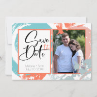 Coral Turquoise Brush Strokes Save the Date