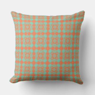 Coral Turquoise Chequered Argyle Pattern Throw Pillow