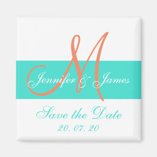 Coral Turquoise Magnet Réservez la date moderne