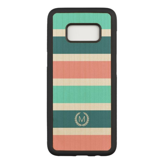 Coral, Turquoise & Teal Striped Monogram Carved Samsung Galaxy S8 Case