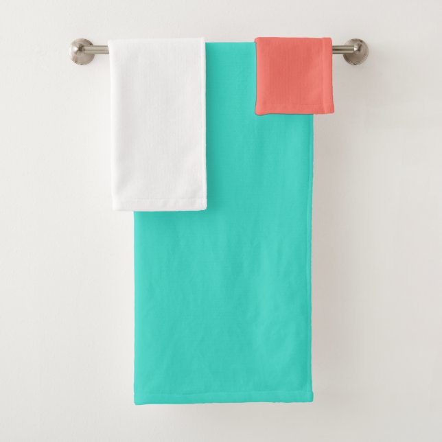 Coral Turquoise White Solid Pattern Bath Towel Set (Insitu)