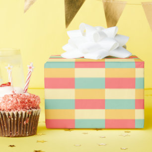 Coral Turquoise Yellow Butter Stripes  Wrapping Paper