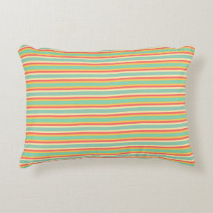 Coral Turquoise Yellow Stripes Accent Pillow
