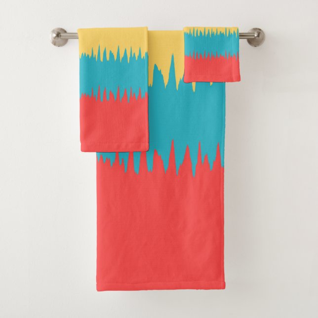 Coral Turquoise Yellow White Stripes Bath Towel Set (Insitu)