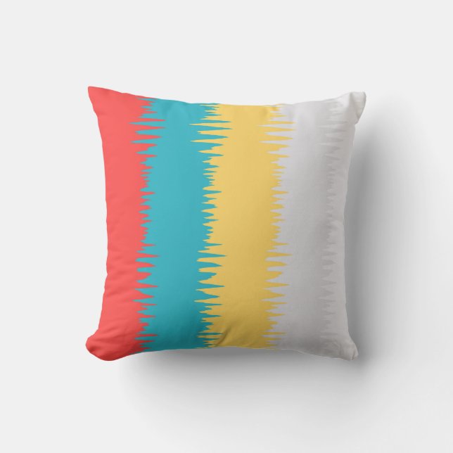 Coral Turquoise Yellow White Stripes Throw Pillow (Front)
