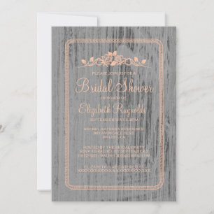Coral Vintage Barn Wood Bridal Shower Invitations