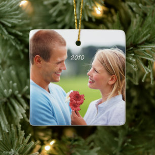 Coral Vintage Bird Save the Date Photo Bird Cage Ceramic Ornament