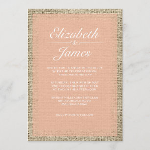Coral Vintage Burlap Wedding Invitations