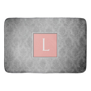 Coral Vintage Damask Monogram Bath Mat