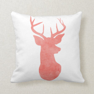 Coral Watercolor Antler / Deer Modern Throw Pillow