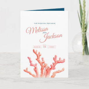 Coral watercolor art wedding program