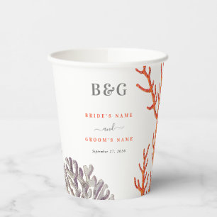Coral Watercolor Beach Modern Wedding Paper Cups