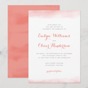 Coral Watercolor Dip Wedding Invitation