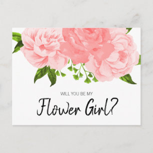 Coral Watercolor Floral Be My Flower Girl Postcard