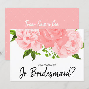 Coral Watercolor Floral Be My Jr. Bridesmaid Card