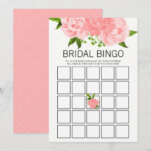 Coral Watercolor Floral Bridal Shower Bingo Game Invitation