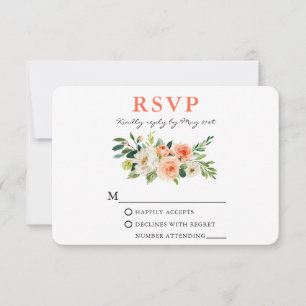Coral Watercolor Floral Elegant RSVP Card