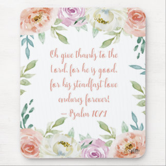 Coral Watercolor Floral Psalms Bible Verse Girly Mouse Pad
