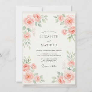 Coral Watercolor Floral Wedding Invitation
