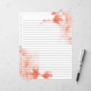 Coral Watercolor lined stationery paper