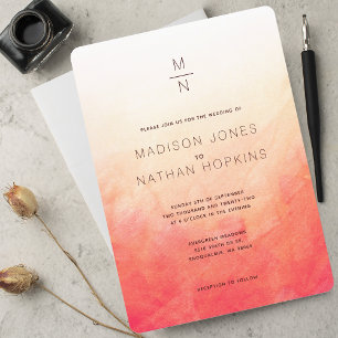 Coral Watercolor Minimal Wedding Invitation