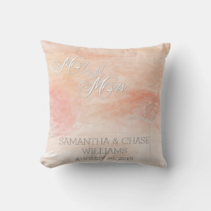 CORAL WATERCOLOR MODERN WEDDING THROW PILLOW