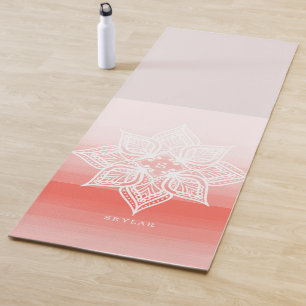 Coral Watercolor Ombre Gradient Mandala Monogram Yoga Mat