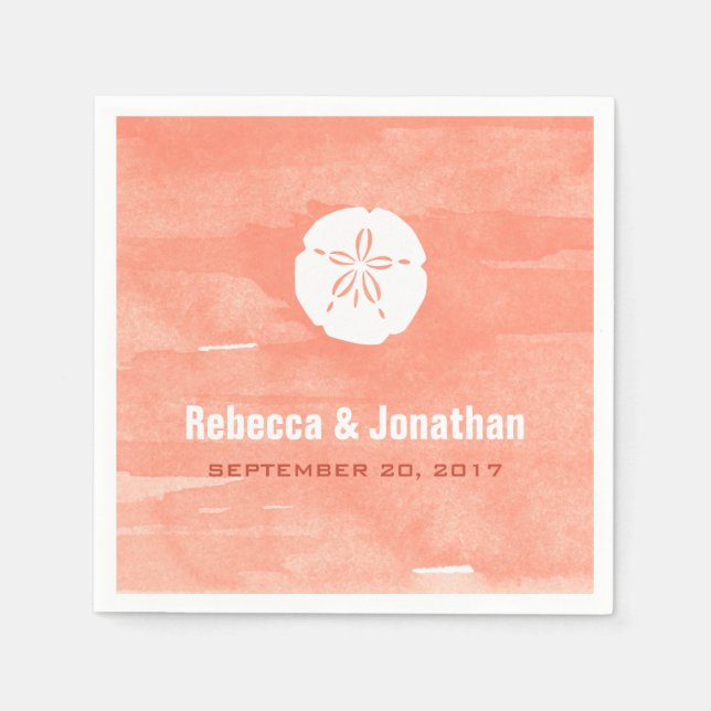 Coral Watercolor Sand Dollar Reception Napkin (Front)