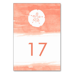 Coral Watercolor Sand Dollar Table Number
