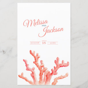 Coral watercolor wedding guest information sheet
