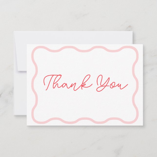 Coral Wavy Retro Wedding Thank You Card (Front)