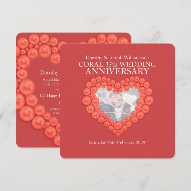 Coral wedding anniversary 35 years party invites (Front/Back)